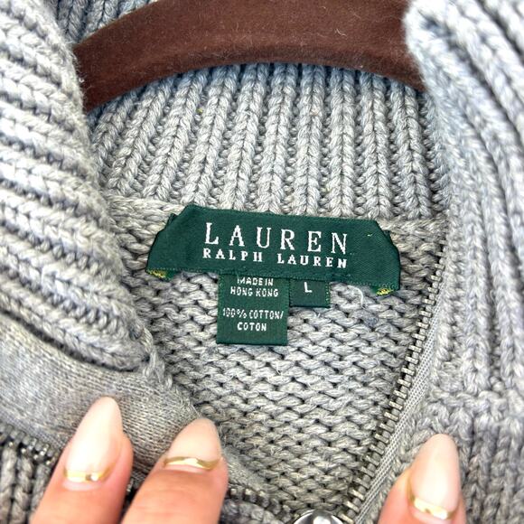 Vintage Ralph Lauren Cotton Fair Isle Full Zip Cardigan Sweater Large Gray - Picture 3 of 8